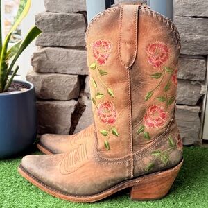 Liberty Black Nina Rose Distressed Floral Embroidery Women’s Western Boots